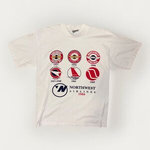 Vintage 1986 Men’s Northwest Airlines Logo Timeline Graphic Oversize Tee Shirt M